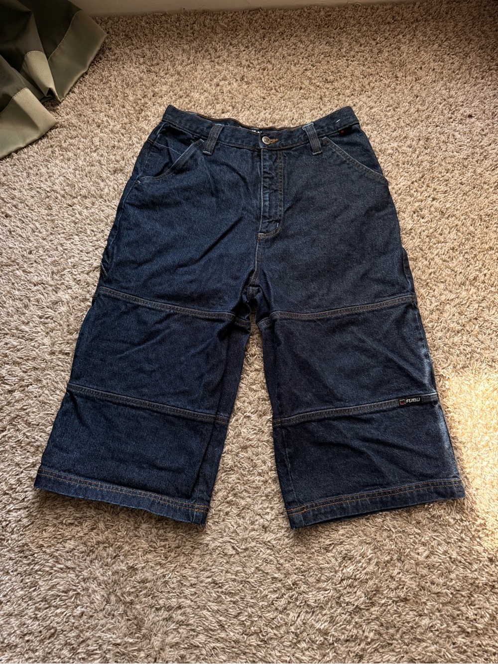 FUBU Dark Blue Denim Jeans with Orange Stitching